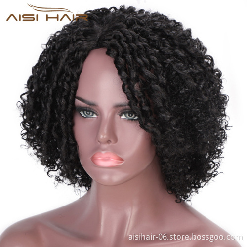 Aisi Hair Black Afro Curly Wigs for Women Side Part Synthetic Short Hair Wig Heat Resistant Fiber Wigs for Africans
